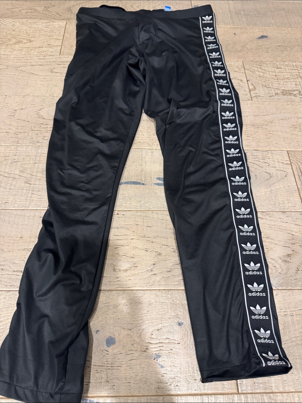 adidas Black Track leggings with Trefoil Logo Tape